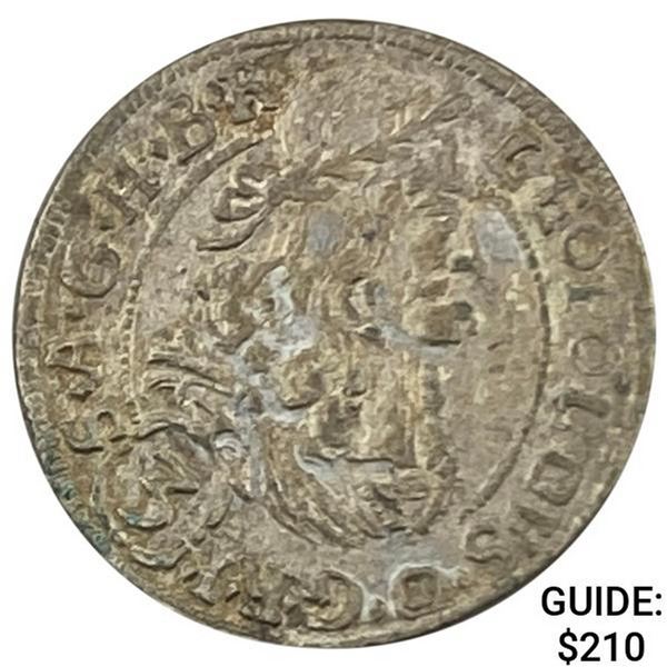 1693 Austria Silver 3 Kreuzer Leopold I CLOSELY UNCIRCULATED