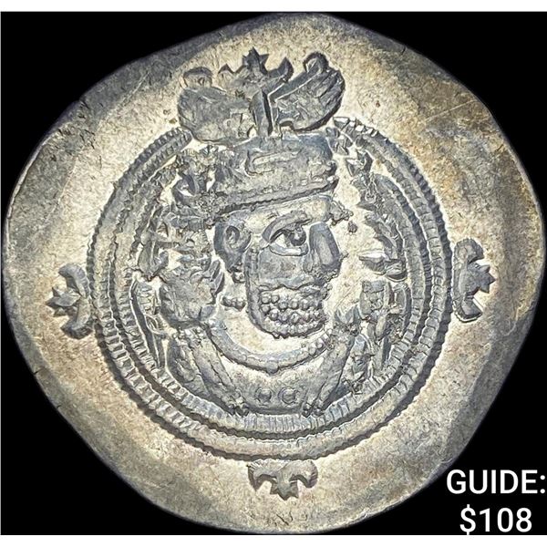 Sasanian Khasru II 591-628 AD Silver Drachm CHOICE AU