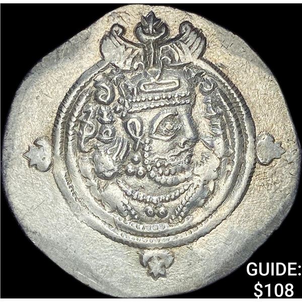 Sasanian Khasru II 591-628 AD Silver Drachm CHOICE AU