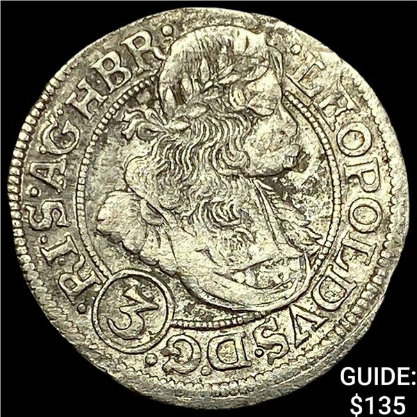 1655-1705 Hungary Silver 3 Kreuzer CLOSELY UNCIRCULATED