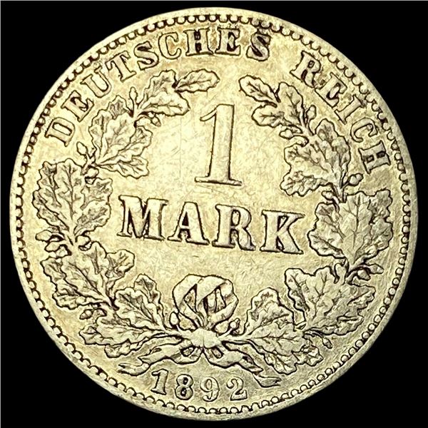 1892-J Germany Silver 1 Reichsmark NEARLY UNCIRCULATED