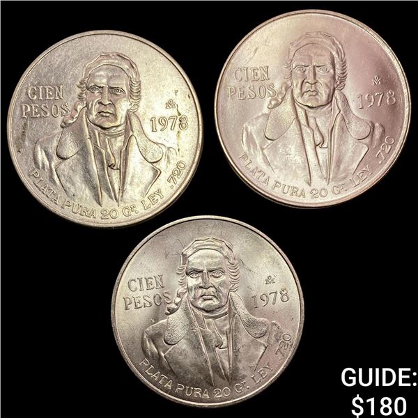 [3]1978 Mexico Silver 100 Pesos CLOSELY UNCIRCULATED