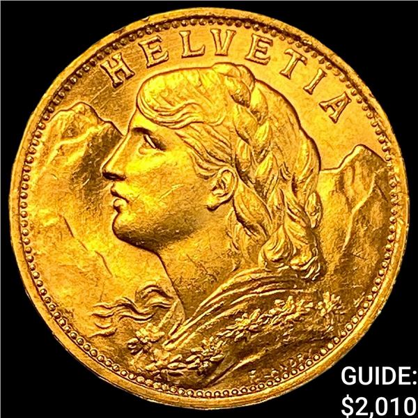 1935 Switzerland .1867oz Gold 20 Francs UNCIRCULATED
