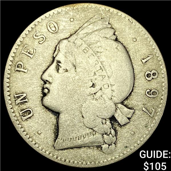 1897A Dominican Rebublic SIlver Peso LIGHTLY CIRCULATED