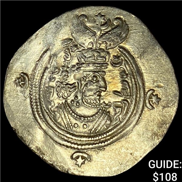 Sasanian Khusru II 591-628 Silver Drachm CHOICE AU