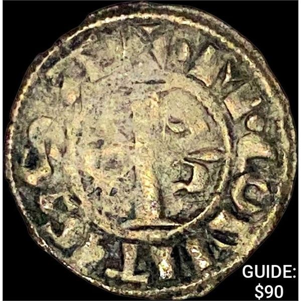 [1241-1257] France Nevers Mahaut II Silver Denier CLOSELY UNCIRCULATED