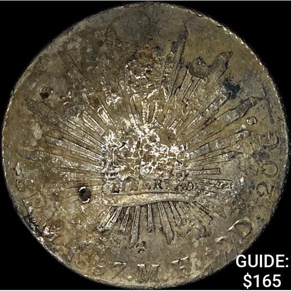 Mexico Silver 8 Reales Cap & Ray Chopmarked CLOSELY UNCIRCULATED