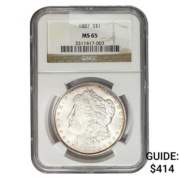 1887 Morgan Silver Dollar NGC MS65