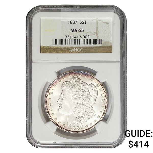 1887 Morgan Silver Dollar NGC MS65
