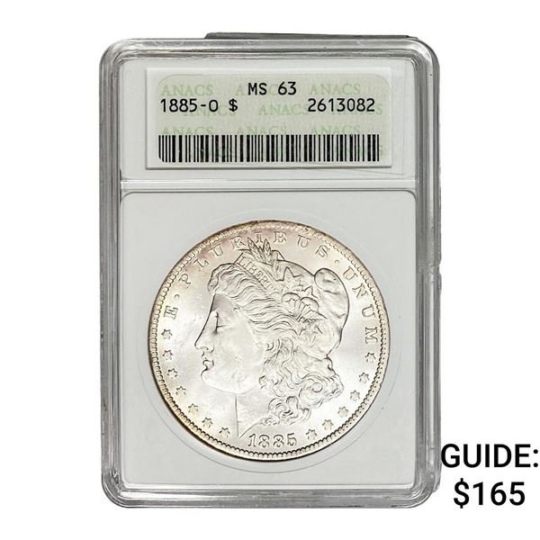 1885-O Morgan Silver Dollar ANACS MS63