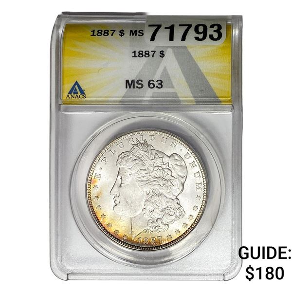 1887 Morgan Silver Dollar ANACS MS63