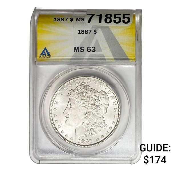 1887 Morgan Silver Dollar ANACS MS63