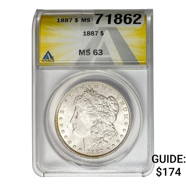 1887 Morgan Silver Dollar ANACS MS63