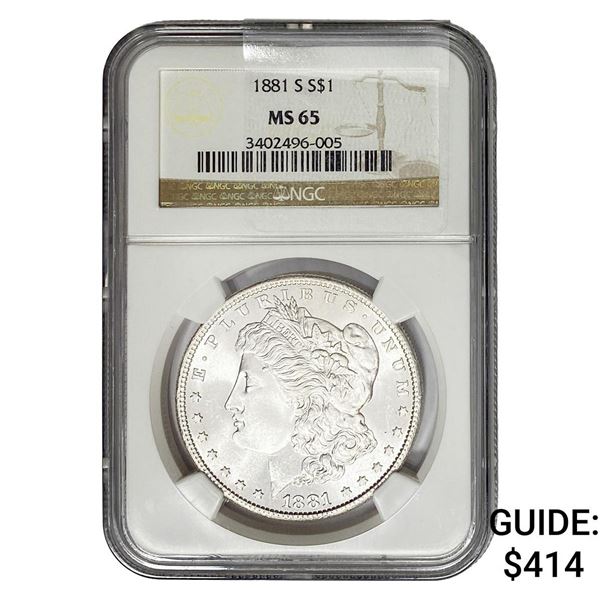 1881-S Morgan Silver Dollar NGC MS65