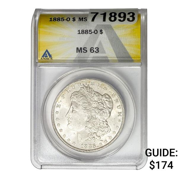 1885-O Morgan Silver Dollar ANACS MS63