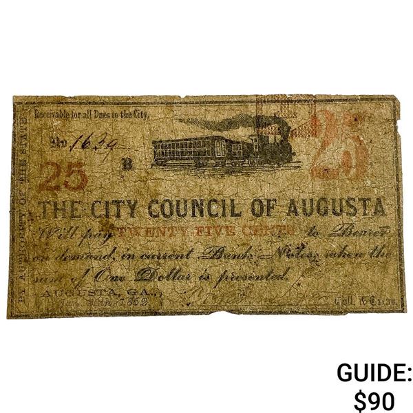 1862 25C City Council Of Augusta Note 4
