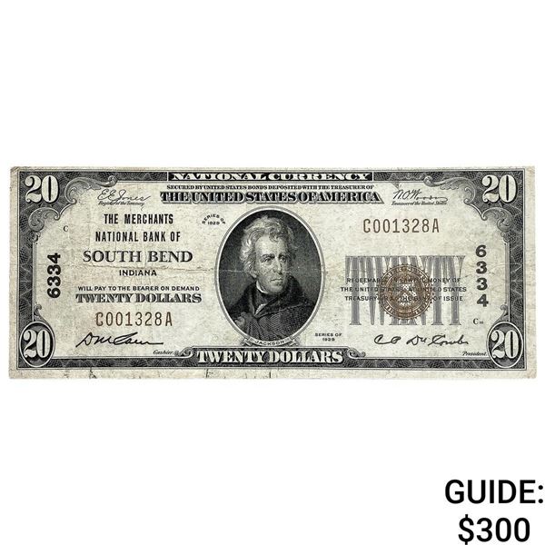 1929 $20 U.S. Note-Nat. Bank of South Bend Indiana