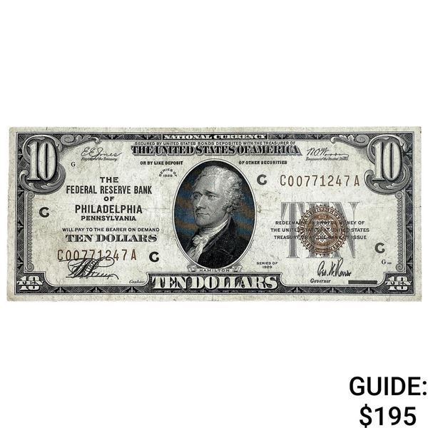 1929 $10 U.S. Federal Reserve Note-Philadelphia PA