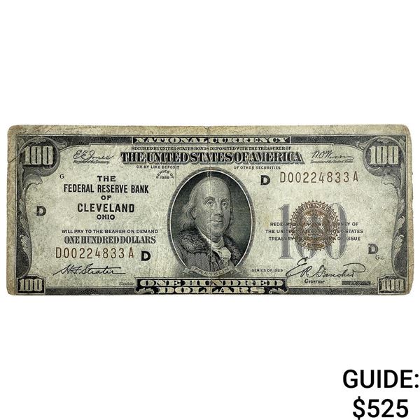 1929 $100 U.S. Note-Nat Bank of Cleveland, OH