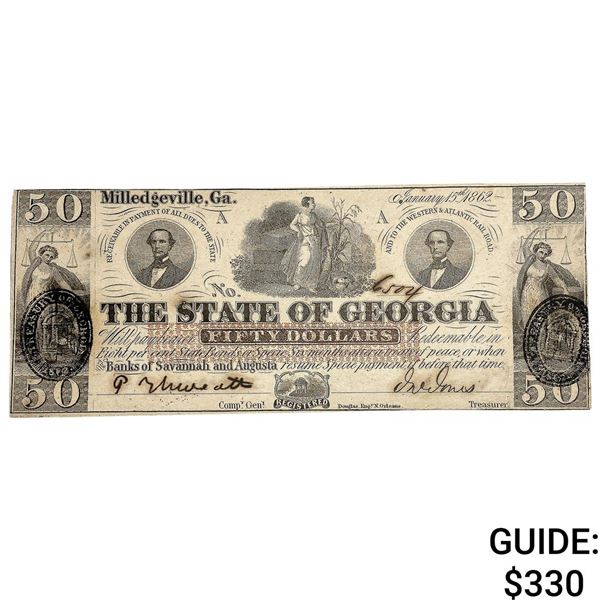 1862 $50 State of Georgia Note-Milledgeville