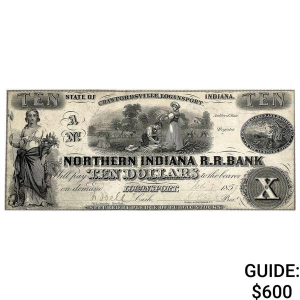 1859 $10 Northern Indiana R.R.C. Note