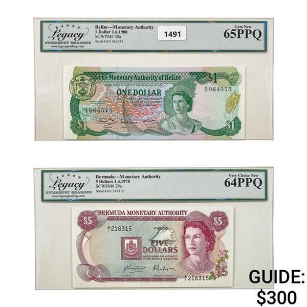 [2] 1978&1980 Belize/Bermuda Banknote Currency Legacy