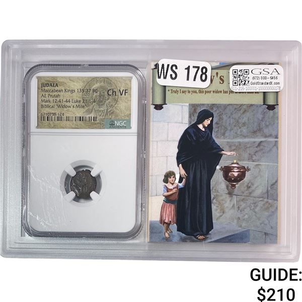 Judaea Maccabean Kings 135-37 BC AE Prutah Widows Mite NGC Ch VF