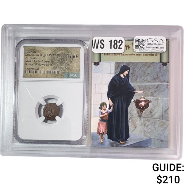 Judaea Maccabean Kings 135-37 BC AE Prutah Widows Mite NGC Ch VF