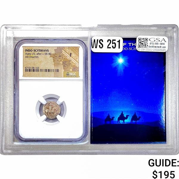 Indo Azes I/II, after c.58 BC Silver Drachm NGC F