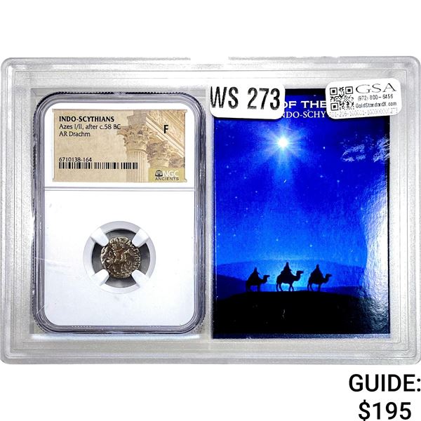 Indo, Azes I/II after c.58 BC Silver Drachm NGC F
