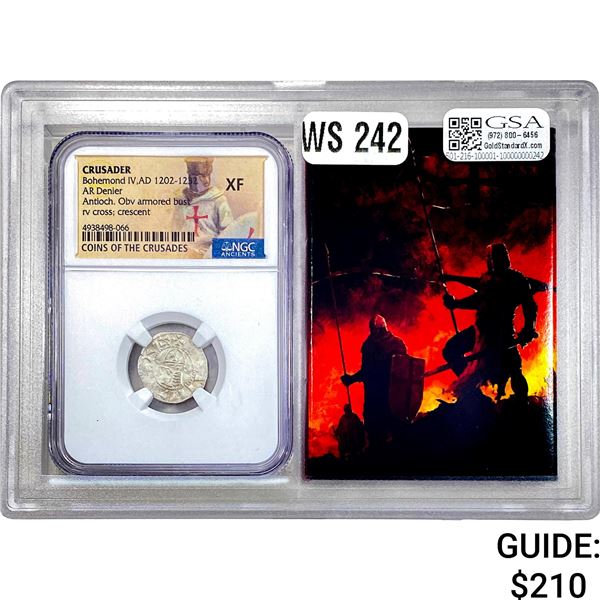 Crusader Bohemond IV, AD 1202-1232 Silver Denier NGC XF