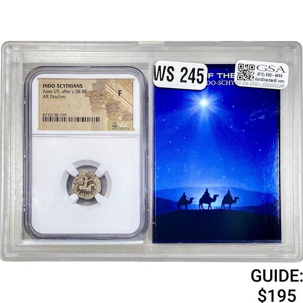 Indo Azes I/II, after c.58 BC Silver Drachm NGC F
