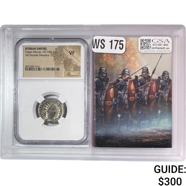 Roman Trajan Decius, AD 249-251 Silver DBL Denarius NGC VF