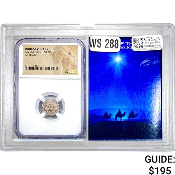 Indo, Azes I/II after c.58 BC Silver Drachm NGC F