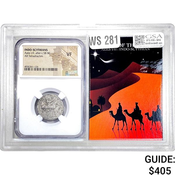 Indo, Azes I/II after c.58 BC Silver Tetradrachm NGC VF