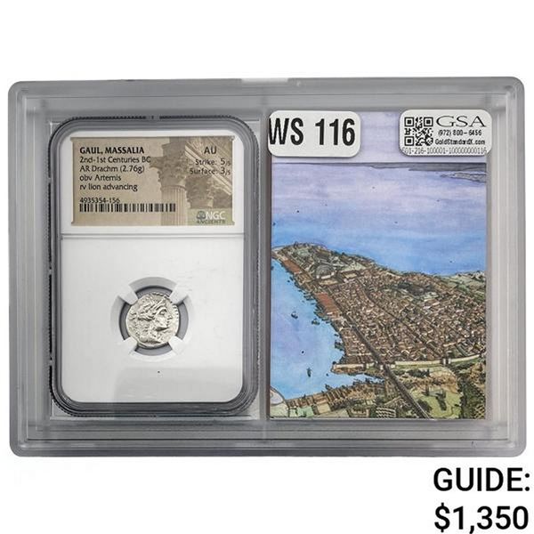 Gaul, 2nd-1st Centuries BC Silver Drachm (2.76g) NGC AU