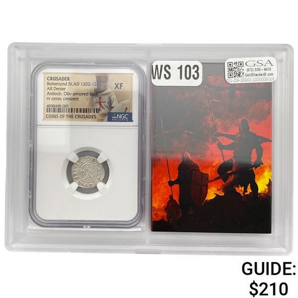 Crusader Bohemond IV, AD 1202-1232 Silver Denier NGC XF