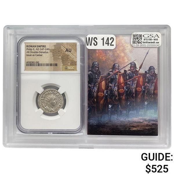 Roman Philip II, AD 247-249 Silver DBL Denarius NGC AU