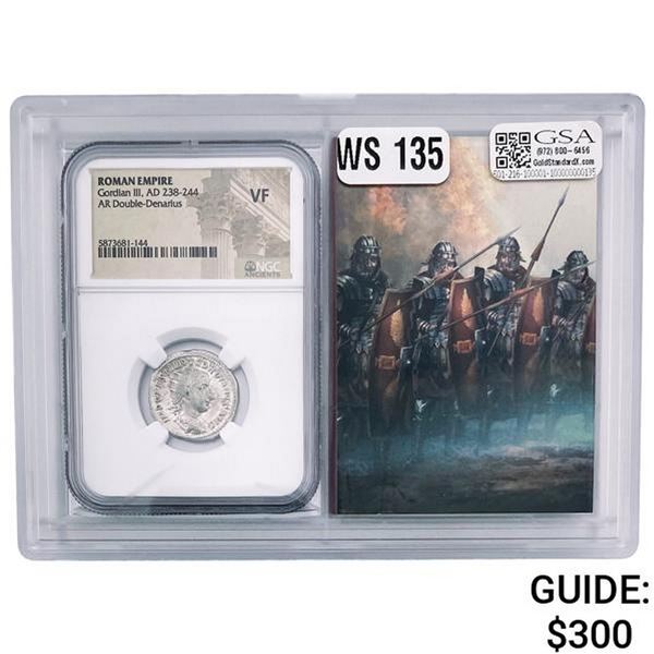 Roman Gordian III, AD 238-244 Silver DBL Denarius NGC VF