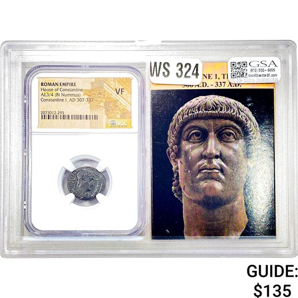 Roman Constantine I, AD 307-337 AE3/4 BI Nummus NGC VF