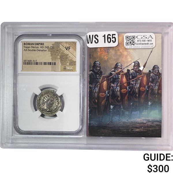Roman Trajan Decius, AD 249-251 Silver DBL Denarius NGC VF