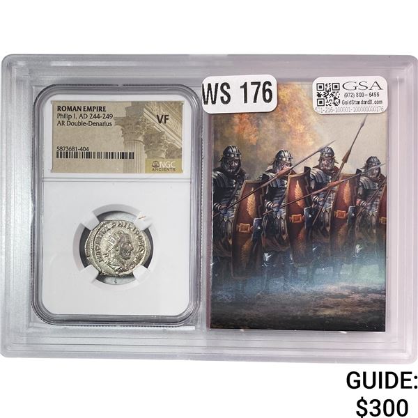 Roman Philip I, AD 244-249 Silver DBL Denarius NGC VF