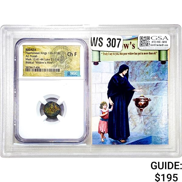 Judaea Widows Mite 135-37 BC AE Prutah NGC Ch F