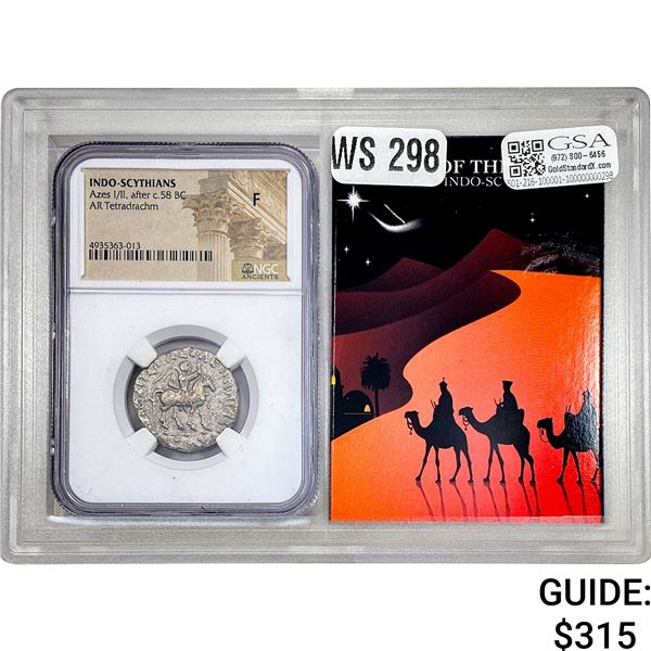 Indo, Azes I/II after c.58 BC Silver Tetradrachm NGC F