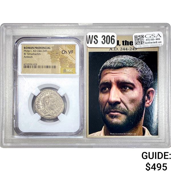 Roman Philip I, AD 244-249 BI Tetradrachm NGC Ch VF