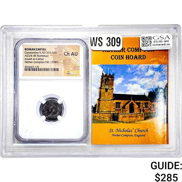 Roman Constantine II, AD 337-340 AE3/4 BI Nummus NGC Ch AU