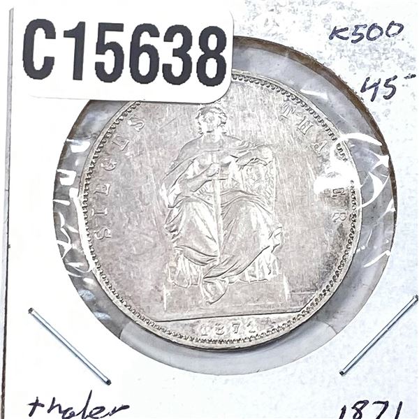 1871 Silver Prussia Thaler AU