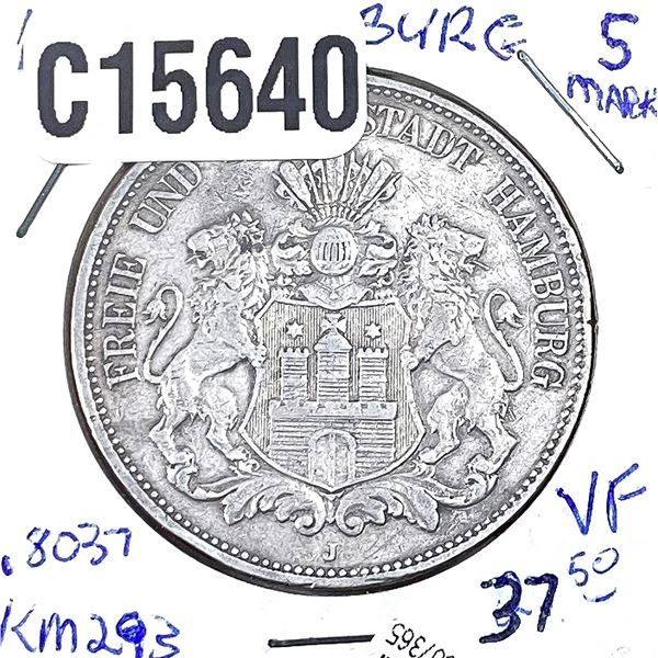 1901 Silver Hamburg 5 Mark AU
