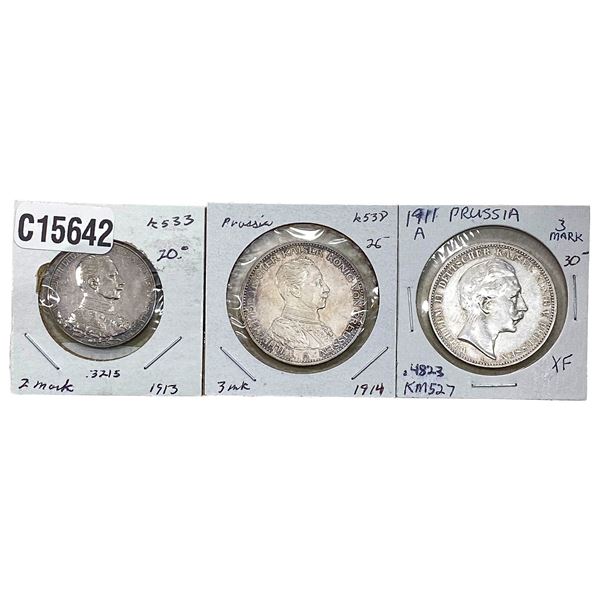 [3 Coins] 1911-1913 Sillver Prussia Coins XF