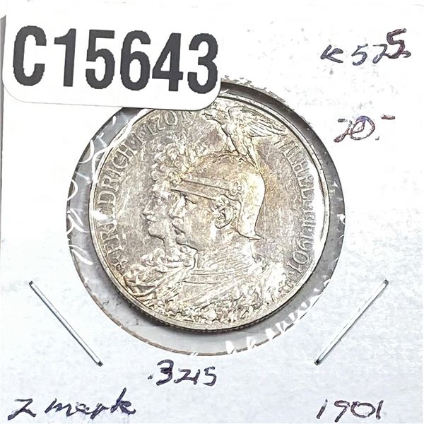 1901 Silver Prussia 2 Mark AU